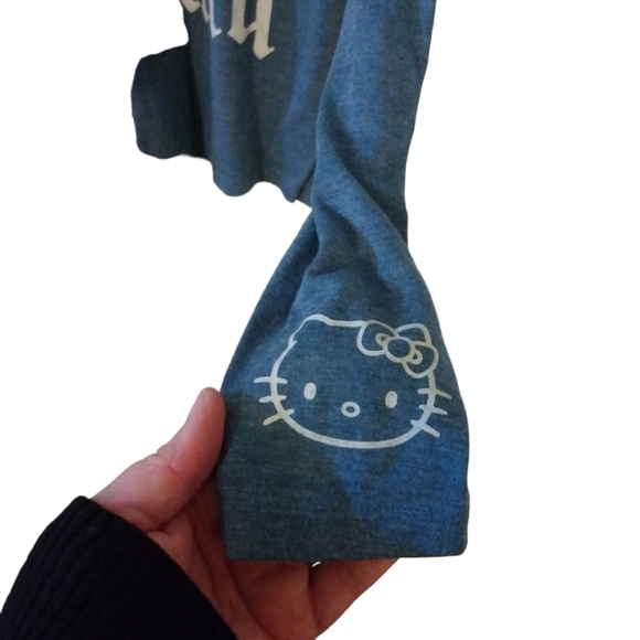 Sanrio Hello Kitty exclusive by Doe Open Shoulder Blue Soft Long Sleeve Tee M - Picture 2 of 6